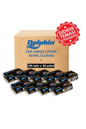 Dolphin Çok Amaçlı Siyah Nitril Eldiven L 100 Adet x 20 Paket - Koli - Thumbnail