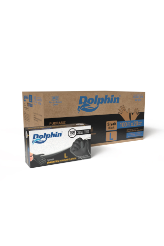 Dolphin Çok Amaçlı Siyah Nitril Eldiven L Beden 100lü Kutu x 20 Paket - Koli - MDR - Dolphin