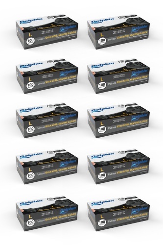 Dolphin Çok Amaçlı Siyah Nitril Eldiven L Beden 100’lü Kutu x 10 Paket - Dolphin