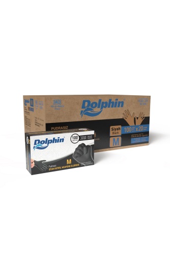 Dolphin Çok Amaçlı Siyah Nitril Eldiven M Beden 100lü Kutu x 20 Paket - Koli - MDR - Dolphin