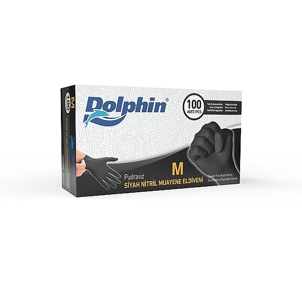 Dolphin Siyah Çok Amaçlı Nitril Muayene Eldiveni M Beden 100 Adet -MDR - 1