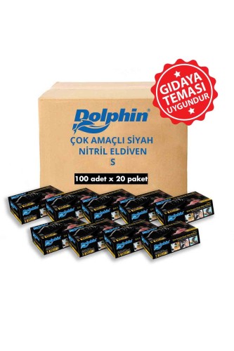 Dolphin - Dolphin Çok Amaçlı Siyah Nitril Eldiven (S) 20PK x 100lü Paket