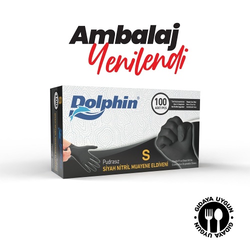 Dolphin Siyah Çok Amaçlı Nitril Muayene Eldiveni S Beden 100 Adet - MDR - 2