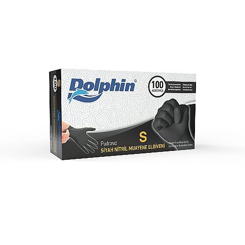 Dolphin Siyah Çok Amaçlı Nitril Muayene Eldiveni S Beden 100 Adet -MDR - Dolphin