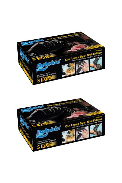 Dolphin Çok Amaçlı Siyah Nitril Eldiven (S) 100lü Paket 2 Adet (Gıdaya Uygun)