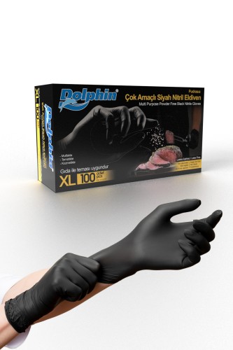 Dolphin Çok Amaçlı Siyah Nitril Eldiven (XL) 100lü (Gıdaya Uygun) - Thumbnail
