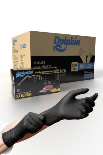 Dolphin - Dolphin Çok Amaçlı Siyah Nitril Eldiven XL 100 Adet x 20 Paket - Koli