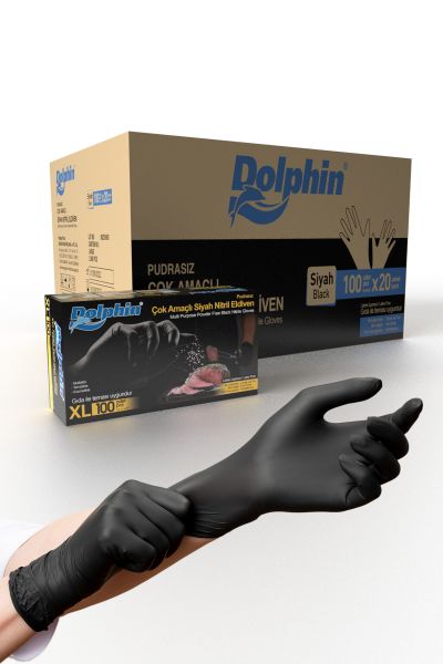 Dolphin Çok Amaçlı Siyah Nitril Eldiven (XL) 20PK x 100lü Paket