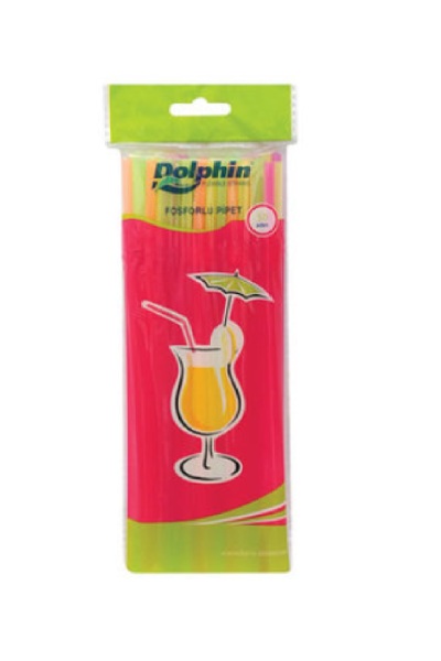 Dolphin Fosforlu Renkli Pipet 5mm x 21cm - 50 Adet - 2