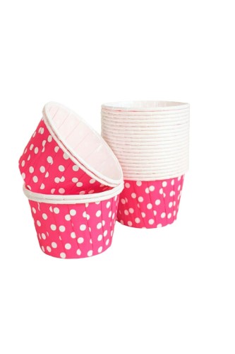Roll-up Muffin Kek Kapsülü Fuşya Puantiyeli 50 Adet - Roll-up