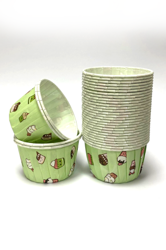 Roll-up Muffin Kek Kapsülü Dondurma Desenli Mint Yeşili 50 Adet - Roll-up