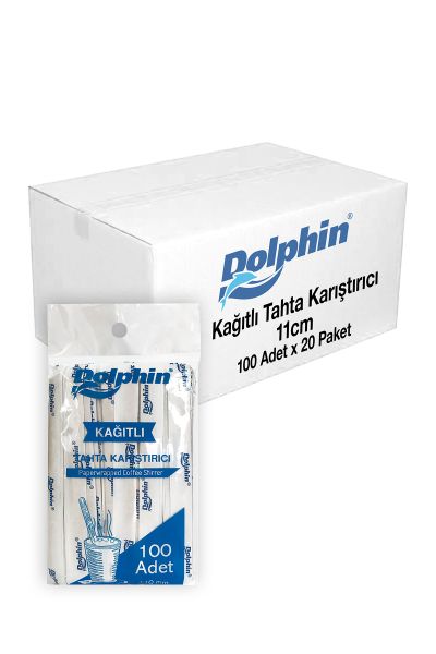 Dolphin Kağıtlı Tahta Karıştırıcı 11cm Poşetli 100lü x 20 Paket (Koli)