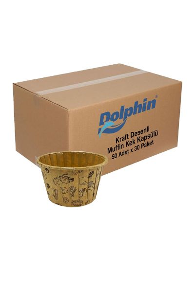 Dolphin Kağıt Muffin Kek Kapsülü Kraft Desenli 50 Adet x 30 Paket-Koli - 1
