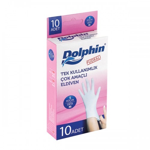 Dolphin - Dolphin Beyaz Lateks Kullanat Eldiven Pudralı (M) 10 lu