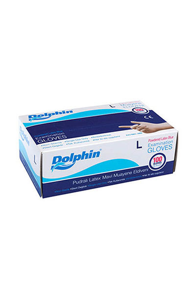 Dolphin Mavi Lateks Eldiven Pudralı (L) 100lü Paket