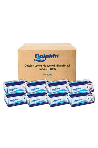 Dolphin - Dolphin Mavi Lateks Eldiven Pudralı (L) 20 PK x 100 Adet (Koli)