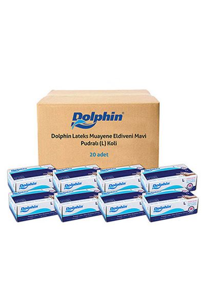 Dolphin Mavi Lateks Eldiven Pudralı (L) 20 PK x 100 Adet (Koli)