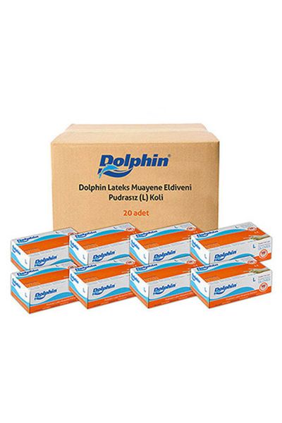 Dolphin Beyaz Lateks Eldiven Pudrasız L 100 Adet x 20 Paket - Koli
