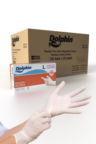 Dolphin - Dolphin Beyaz Lateks Eldiven Pudrasız L 100 Adet x 20 Paket - Koli