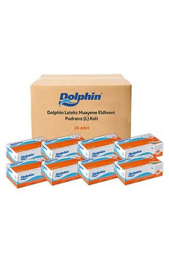 Dolphin - Dolphin Beyaz Lateks Eldiven Pudrasız (L) 20 PK x 100 Adet (Koli)
