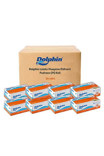 Dolphin Beyaz Lateks Eldiven Pudrasız M 100 Adet x 20 Paket - Koli
