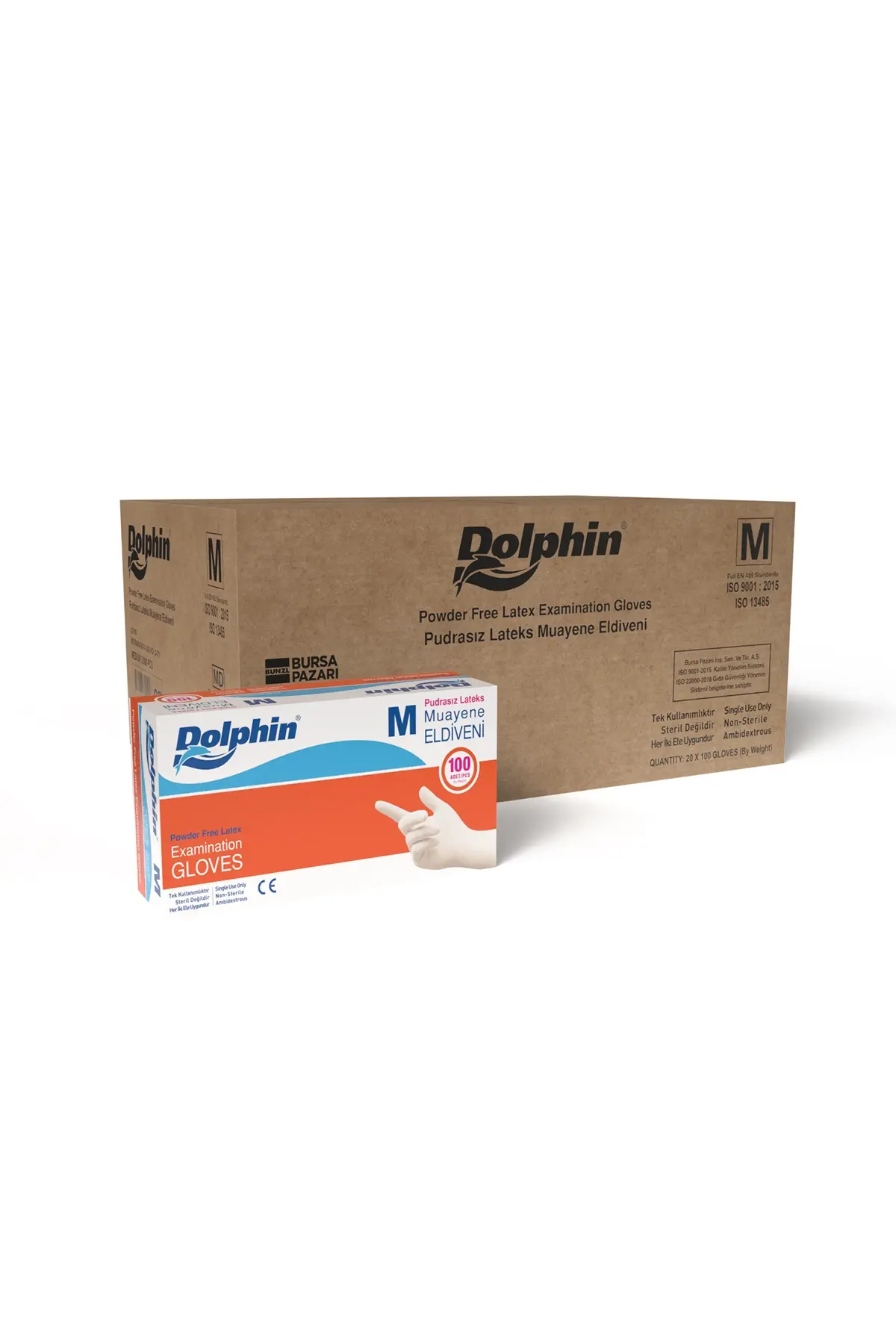 Dolphin Pudrasız Lateks Muayene Eldiveni M Beden 100 Adet x 20 Paket - MDR - Koli