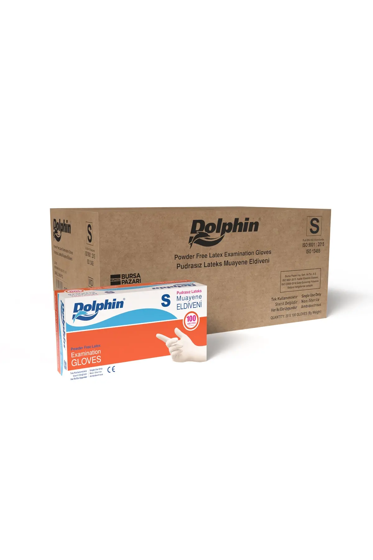 Dolphin Pudrasız Lateks Muayene Eldiveni S Beden 100 Adet x 20 Paket - MDR - Koli
