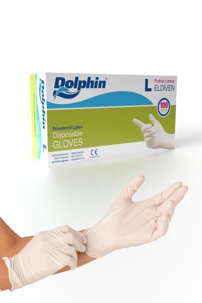 Dolphin Beyaz Lateks Eldiven Pudralı (L) 100lü Paket
