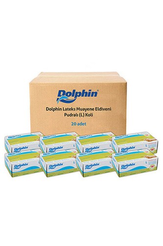 Dolphin Beyaz Lateks Eldiven Pudralı L 100 Adet x 20 Paket - Koli - Thumbnail