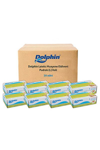Dolphin Beyaz Lateks Eldiven Pudralı L 100 Adet x 20 Paket - Koli