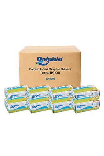 Dolphin Beyaz Lateks Eldiven Pudralı M 100 Adet x 20 Paket - Koli - Thumbnail