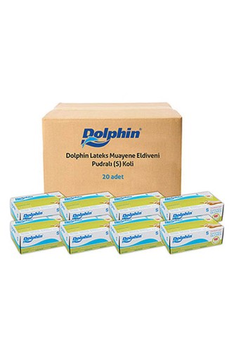 Dolphin Beyaz Lateks Eldiven Pudralı (S) 20 PK x 100 Adet (Koli) - Thumbnail