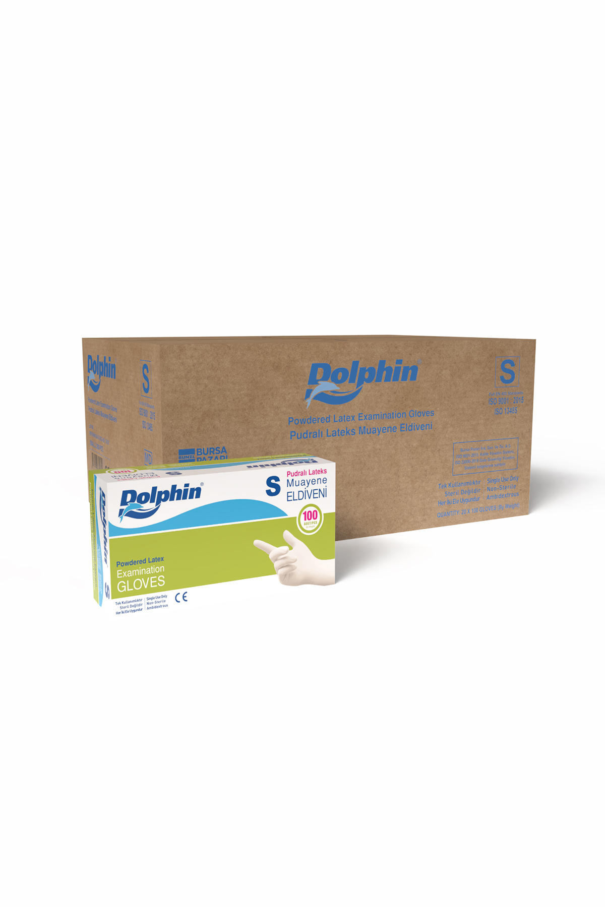 Dolphin Pudralı Lateks Muayene Eldiveni S Beden 100 Adet x 20 Paket - MDR - Koli