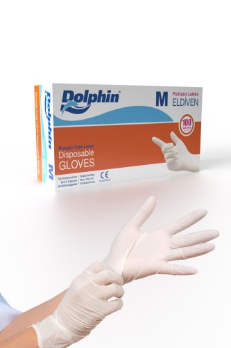 Dolphin Beyaz Lateks Eldiven Pudrasız (M) 100lü Paket - Thumbnail