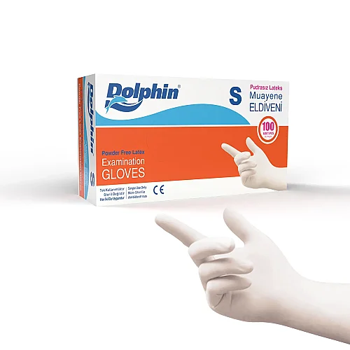 Dolphin Pudrasız Lateks Muayene Eldiveni Beyaz S Beden 100 Adet -MDR - Dolphin