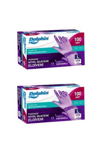 Dolphin - Dolphin Lila Nitril Eldiven Pudrasız (L) 100lü Paket 2 Adet