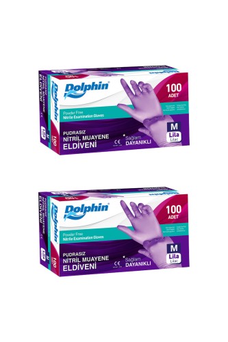 Dolphin - Dolphin Lila Nitril Eldiven Pudrasız (M) 100lü Paket 2 Adet