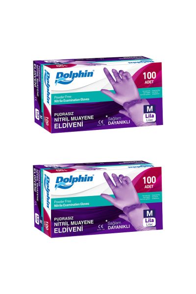 Dolphin Lila Nitril Eldiven Pudrasız (M) 100lü Paket 2 Adet