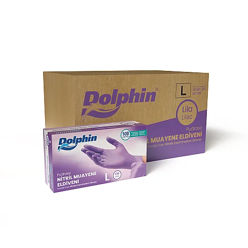 Dolphin Lila Nitril Muayene Eldiveni L Beden 100’lü Kutu | 20 Paket - Koli - Dolphin
