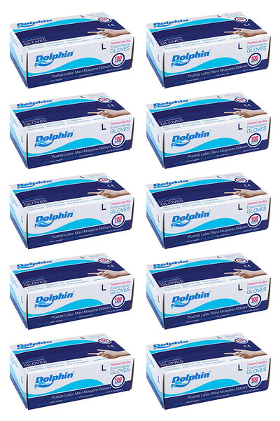 Dolphin Mavi Lateks Eldiven Pudralı (L) 100lü Paket 10 Adet - 1