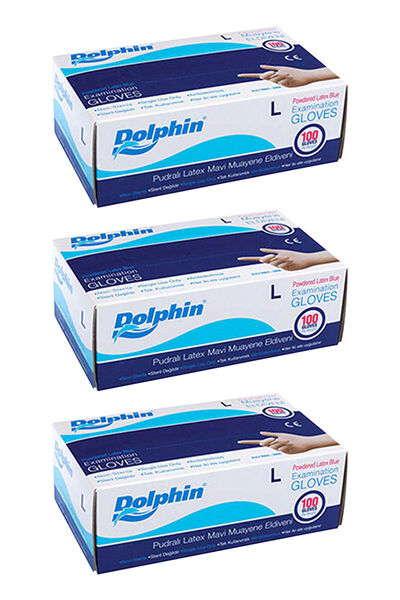 Dolphin Mavi Lateks Eldiven Pudralı (L) 100lü Paket 3 Adet
