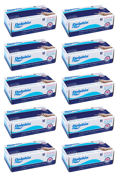 Dolphin Mavi Lateks Eldiven Pudralı (M) 100lü Paket 10 Adet - 1