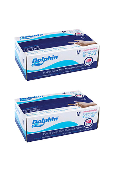 Dolphin Mavi Lateks Eldiven Pudralı (M) 100lü Paket 2 Adet