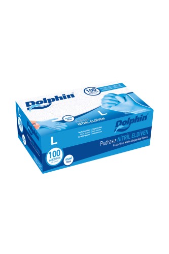Dolphin - Dolphin Mavi Nitril Eldiven Pudrasız (L) 100lü