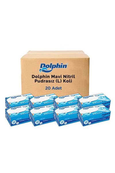 Dolphin Mavi Nitril Eldiven Pudrasız (L) 20 PK x 100 Adet (Koli)