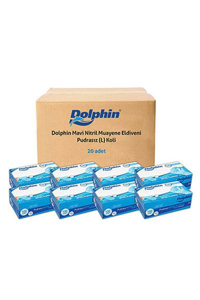 Dolphin Mavi Nitril Eldiven Pudrasız L 100 Adet x 20 Paket - Koli