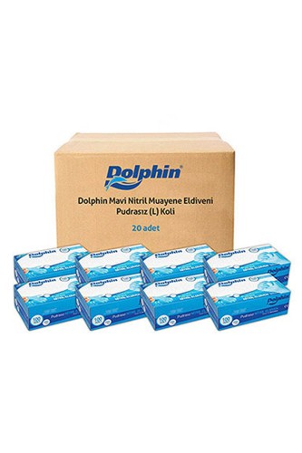 Dolphin - Dolphin Mavi Nitril Eldiven Pudrasız (L) 20 PK x 100 Adet (Koli)