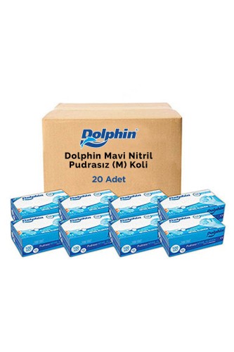 Dolphin - Dolphin Mavi Nitril Eldiven Pudrasız (M) 100lü Paket 20 Adet