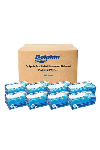 Dolphin Mavi Nitril Eldiven Pudrasız M 100 Adet x 20 Paket - Koli - Thumbnail