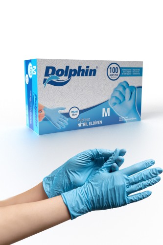 Dolphin Mavi Nitril Eldiven Pudrasız (M) 100lü Paket - Thumbnail